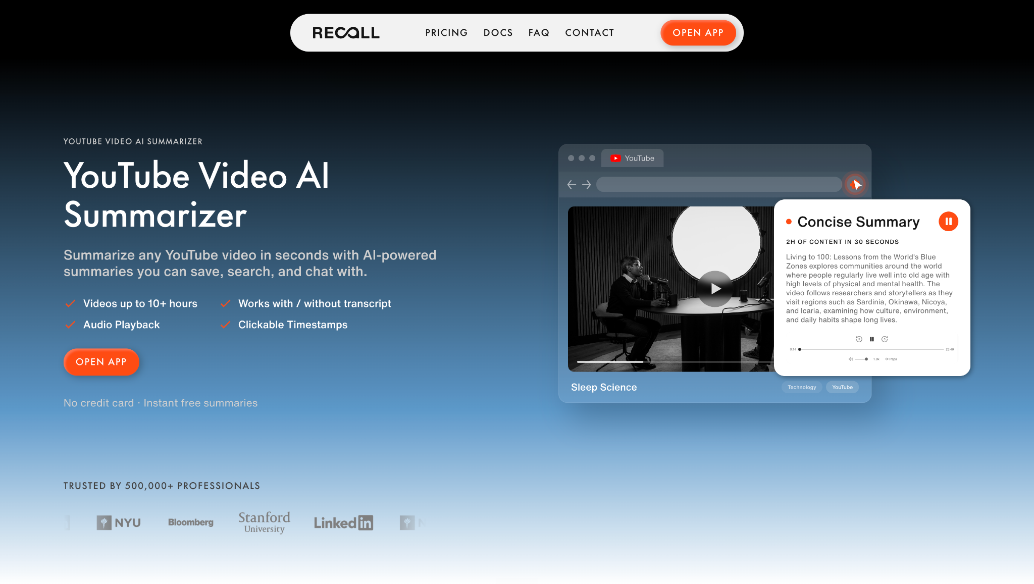 Recall's Video Summarizer screenshot