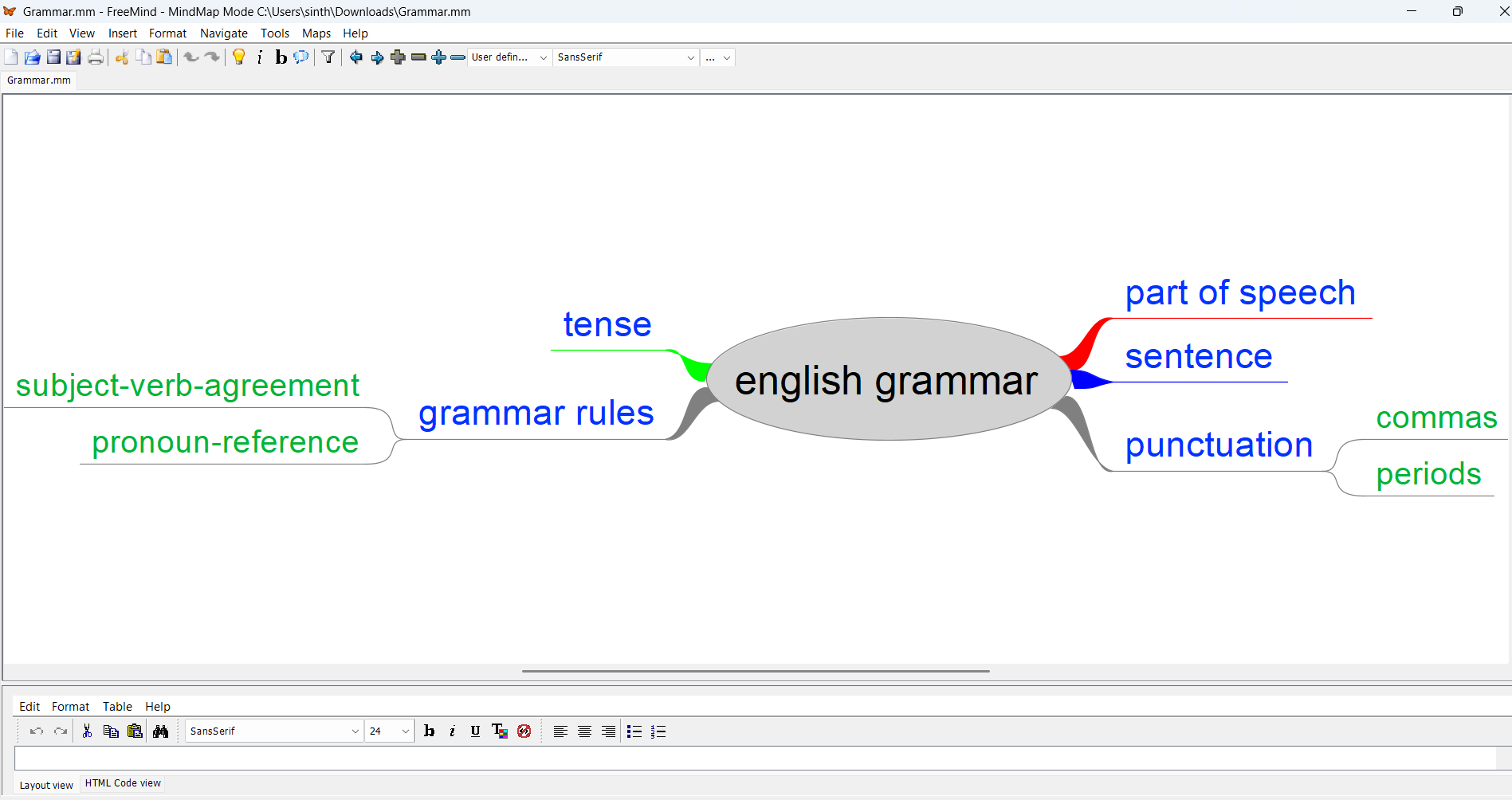 FreeMind desktop app with an open .mm mind map