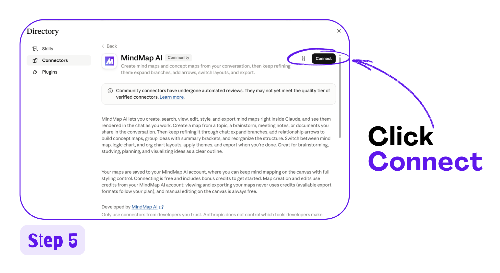 MindMap AI directory entry with the Connect button