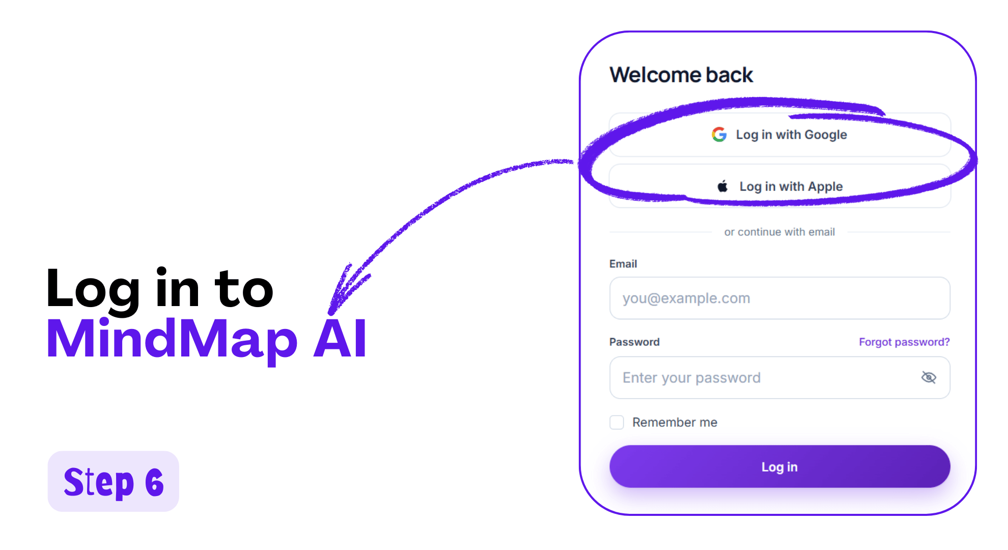 MindMap AI login window with sign-in options