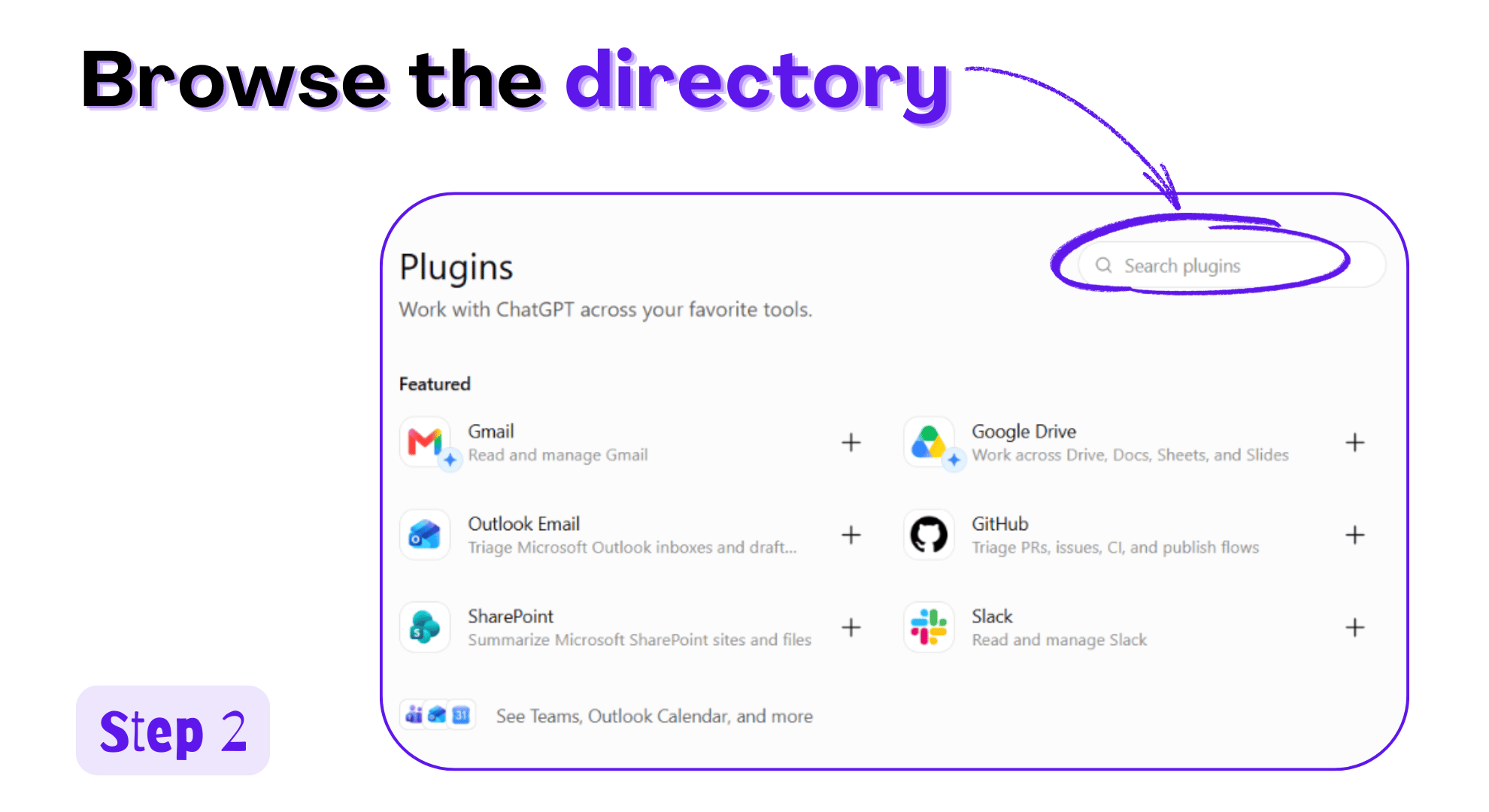 ChatGPT plugins directory with the search box in the top right
