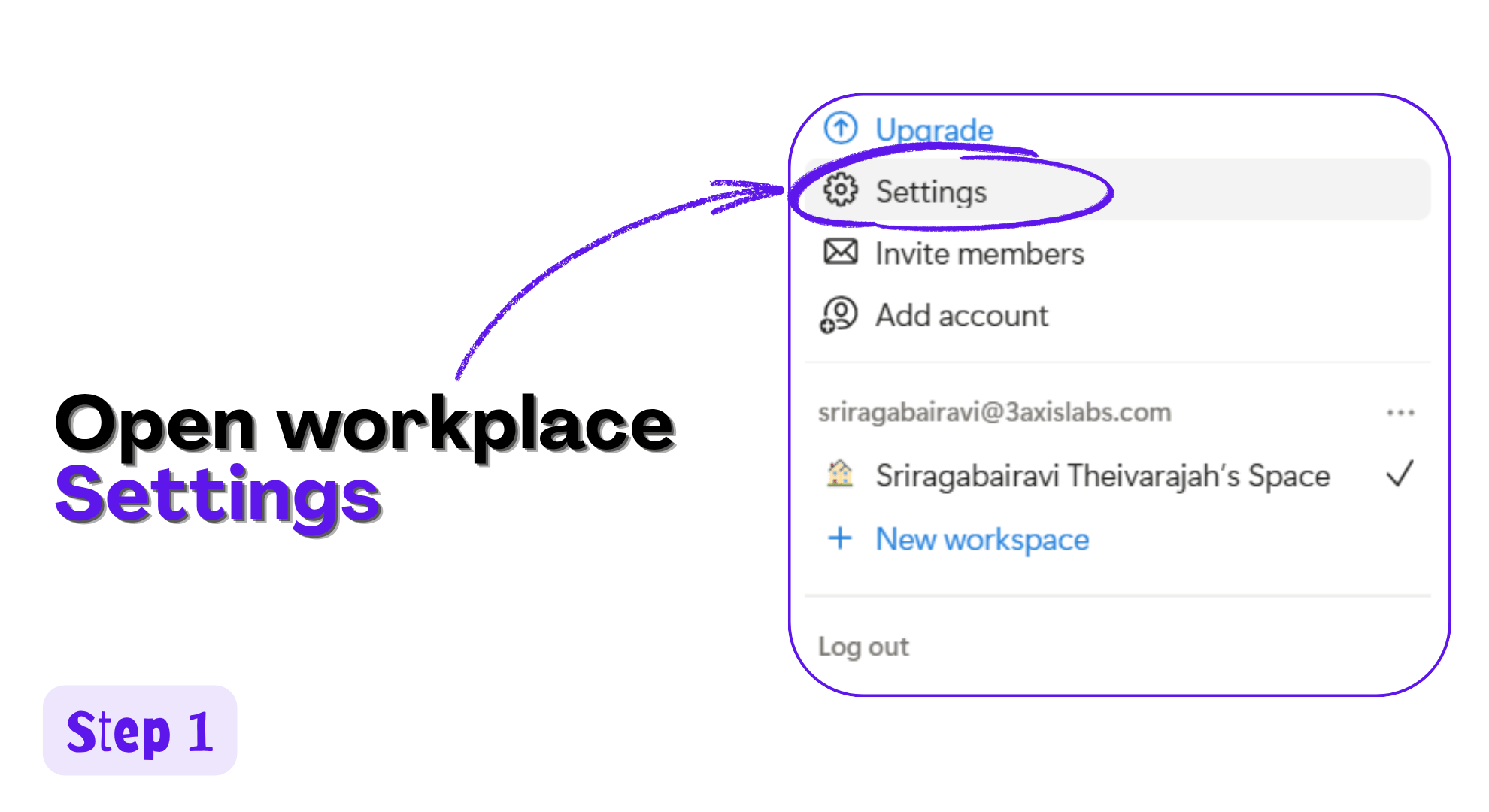 Notion workspace menu with Settings highlighted