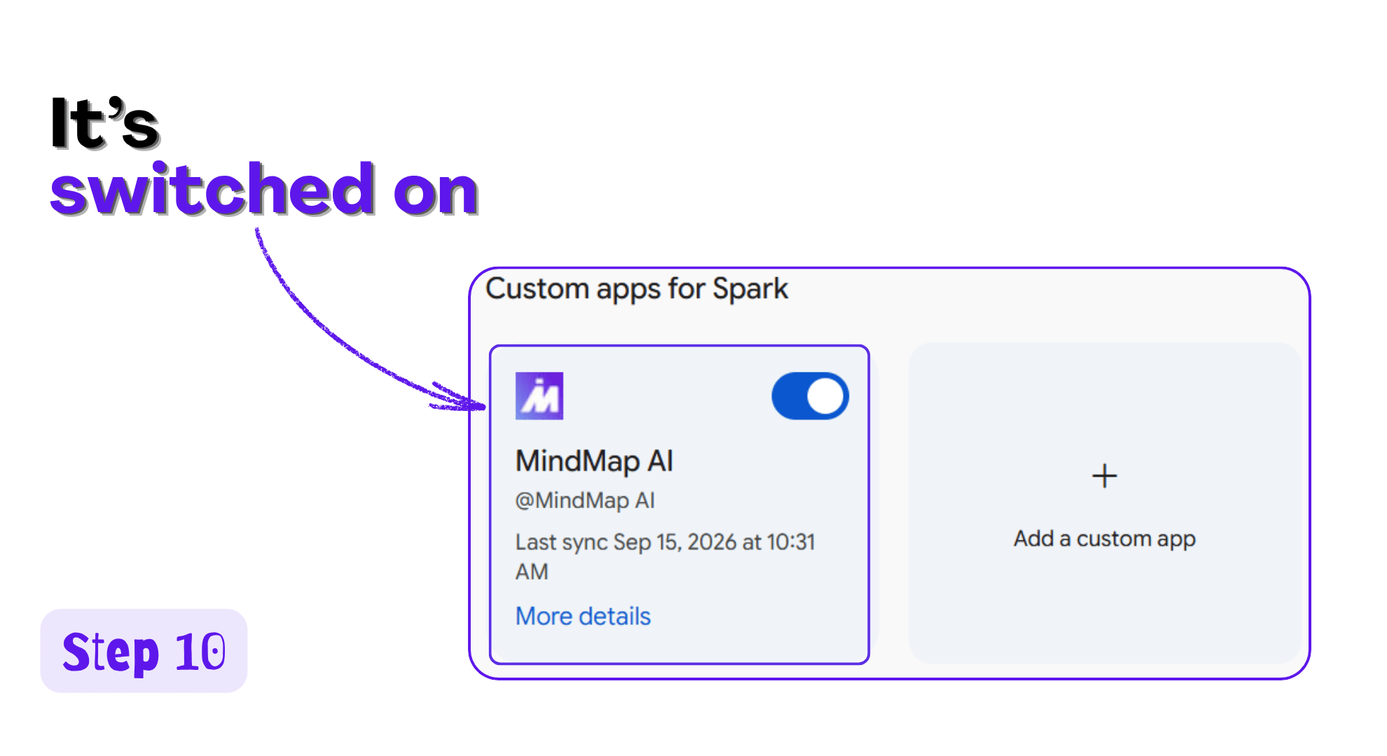 Custom apps for Spark showing the MindMap AI card toggled on