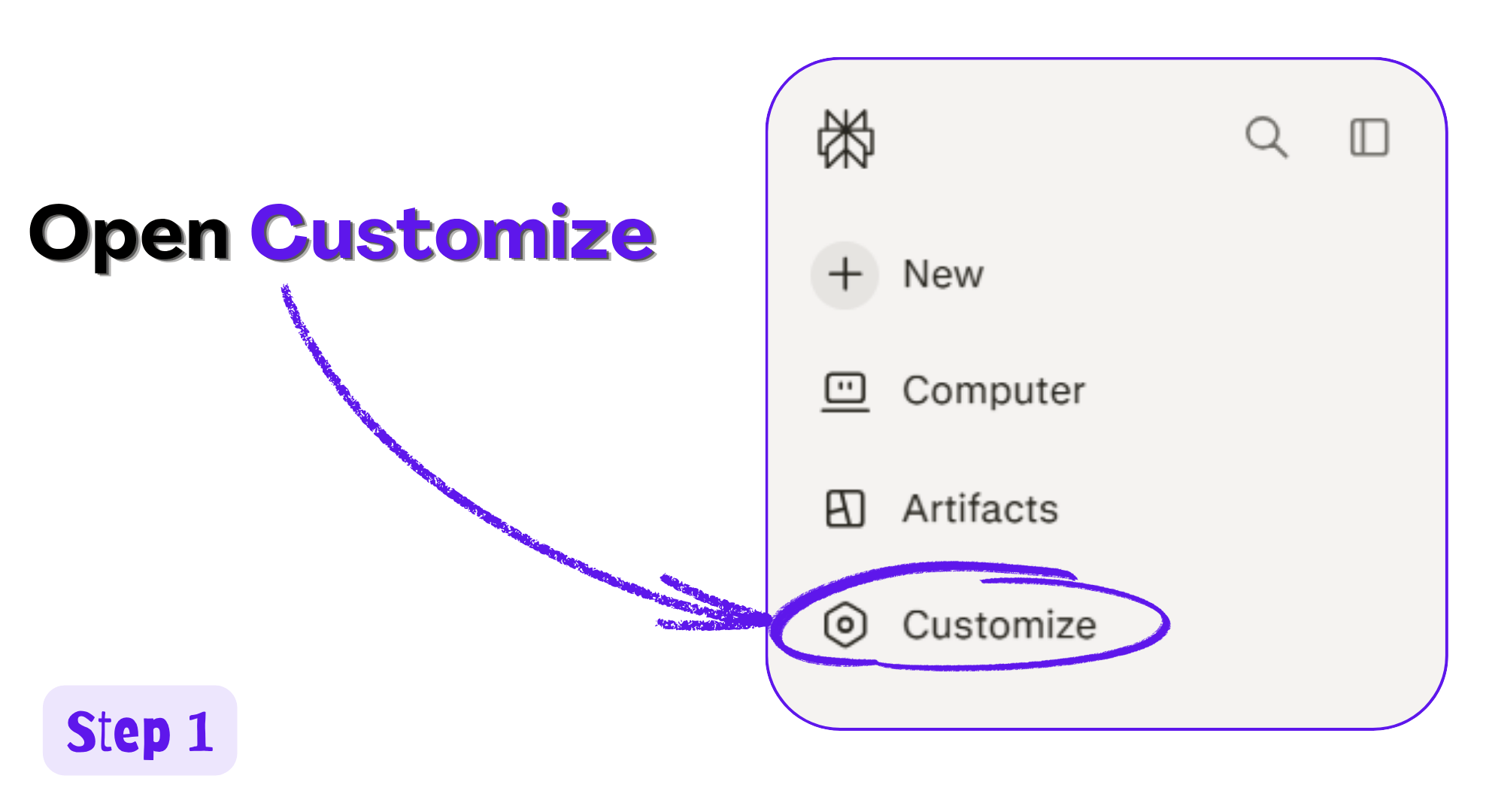 Perplexity sidebar with the Customize item highlighted