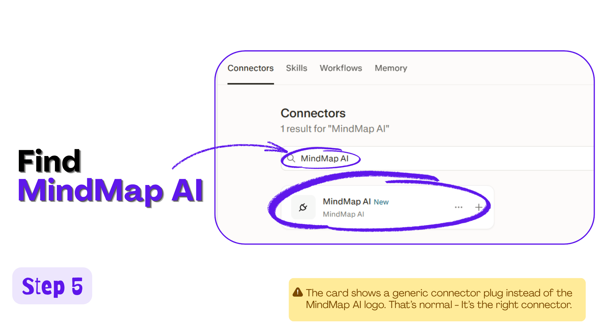 Perplexity Connectors search showing the new MindMap AI connector