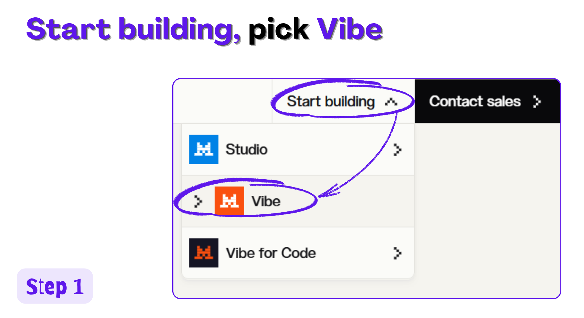 Mistral.ai Start building menu with Vibe highlighted