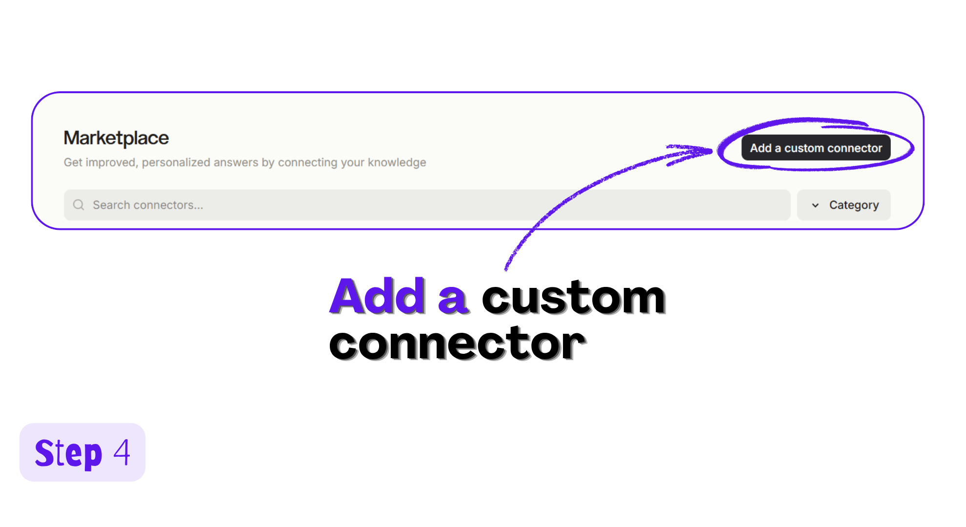 Vibe connector marketplace with the Add a custom connector button highlighted