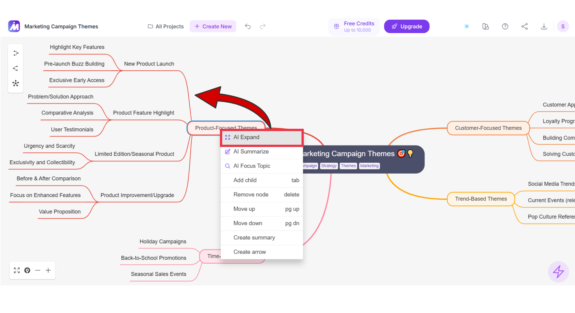 Mindmap AI's AI expand screenshot