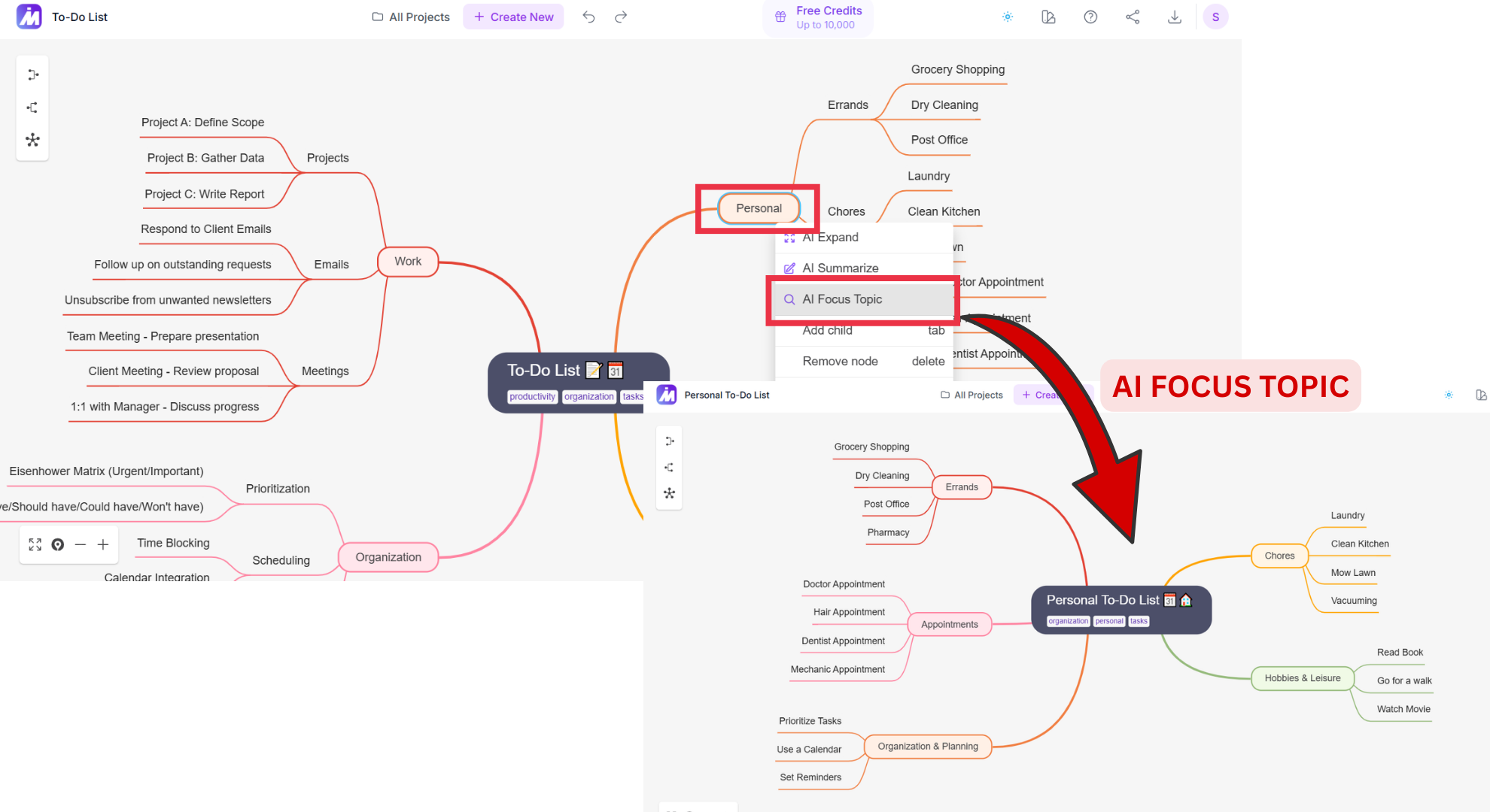  AI focus topic of Mindmap AI screenshot