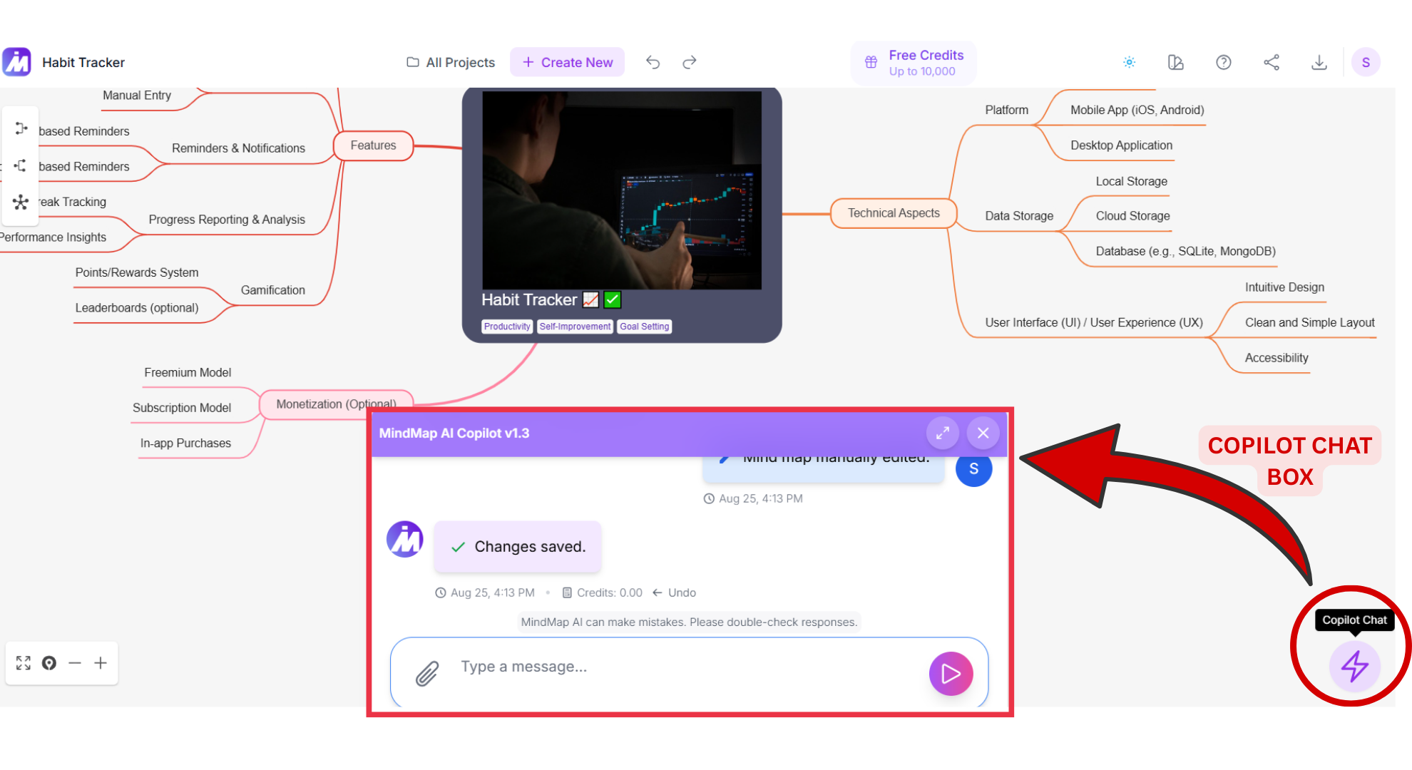 Mindmap AI copilot chat box screenshot