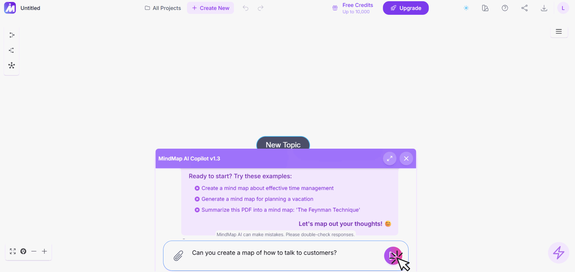 MindMap AI with a prompt to create a customer communication map.