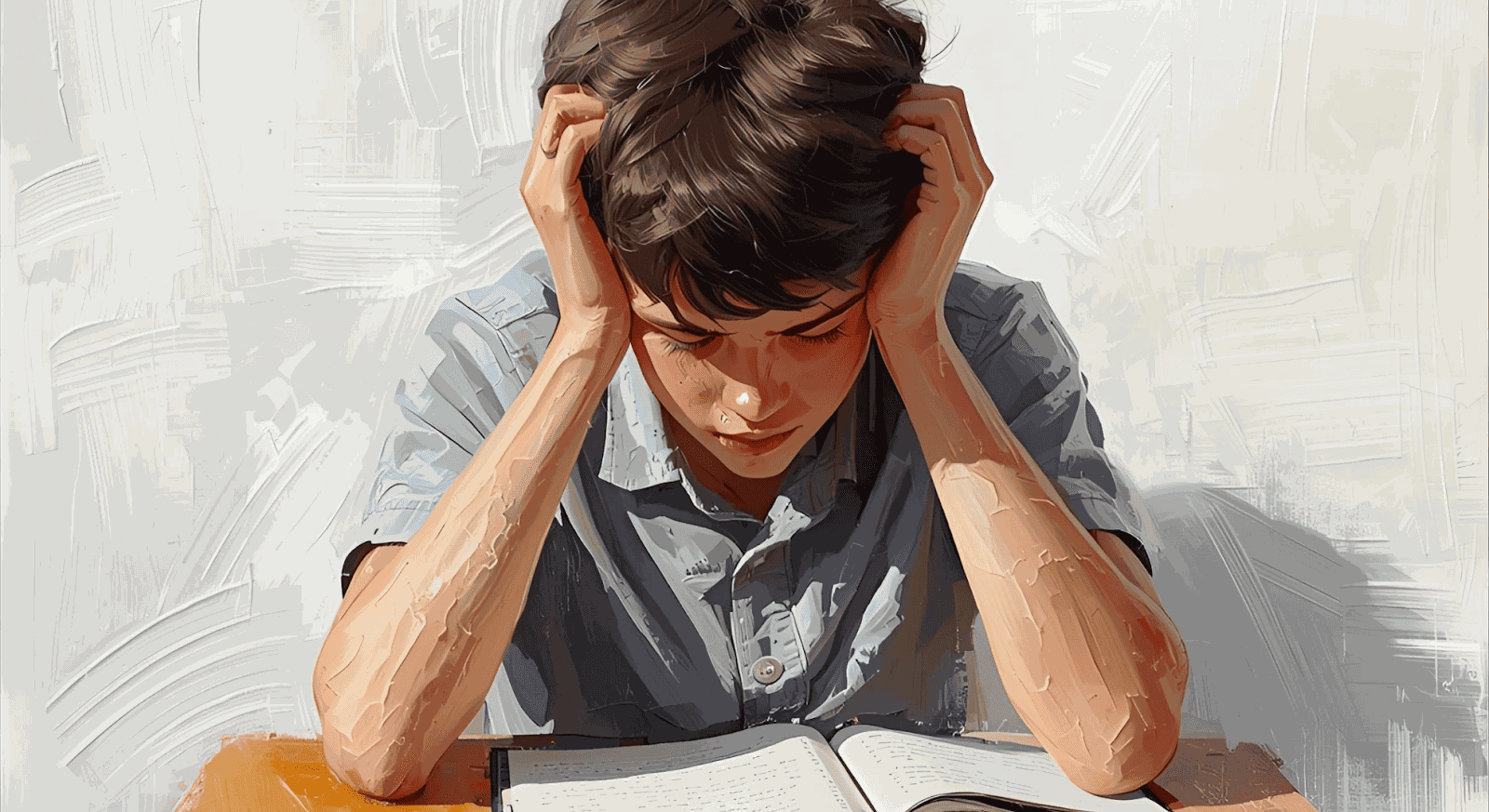 Student struggling with reading, illustrating the challenges dyslexic learners face with traditional text-based education.