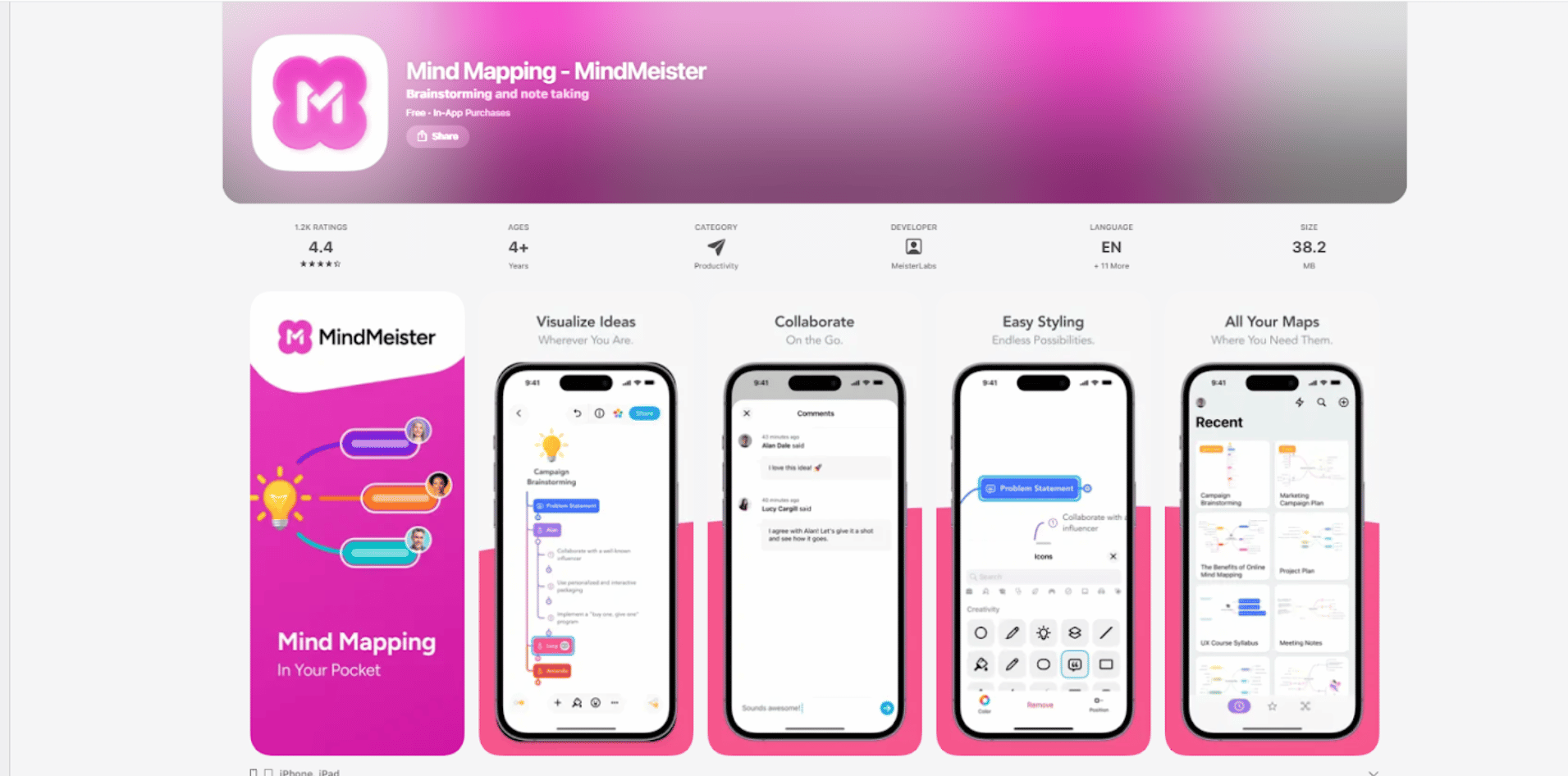 Screenshot of the MindMeister app on the App Store