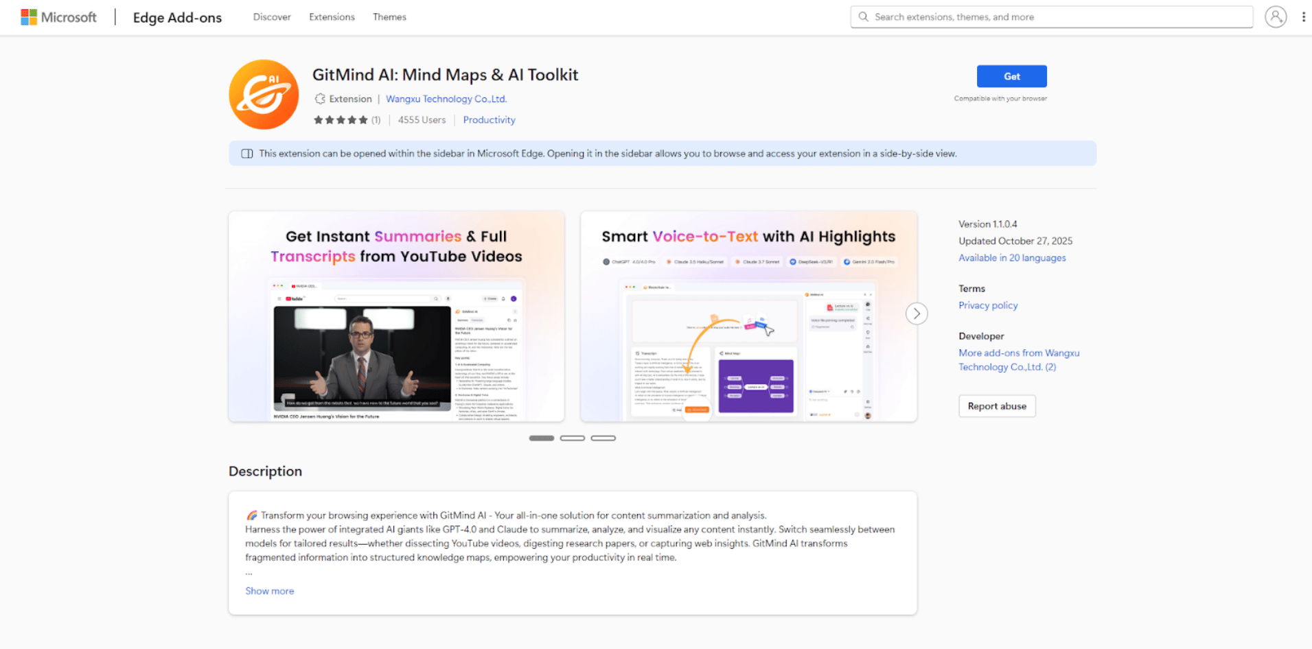 Screenshot of the GitMind AI Edge extension