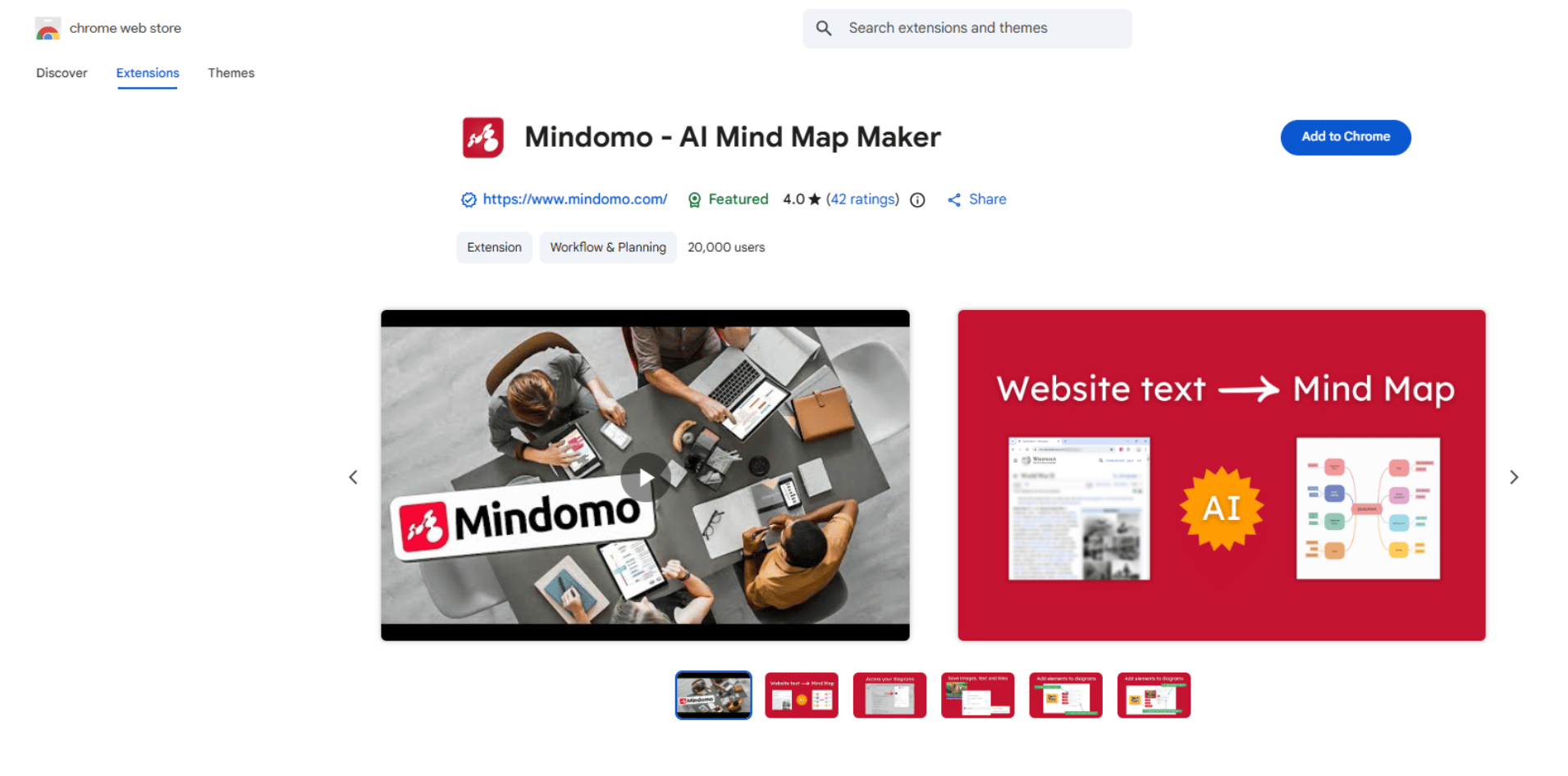 Screenshot of the Mindomo Chrome extension