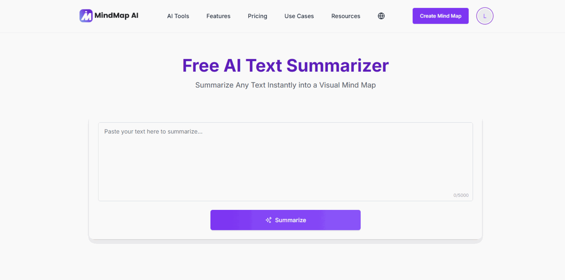 Mindmap ai's text Summarizer screenshot